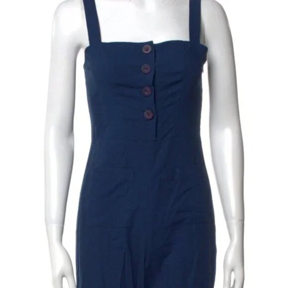 STAUD Button Up Square Neck Deep Ocean Jumpsuit - Picture 4 of 4